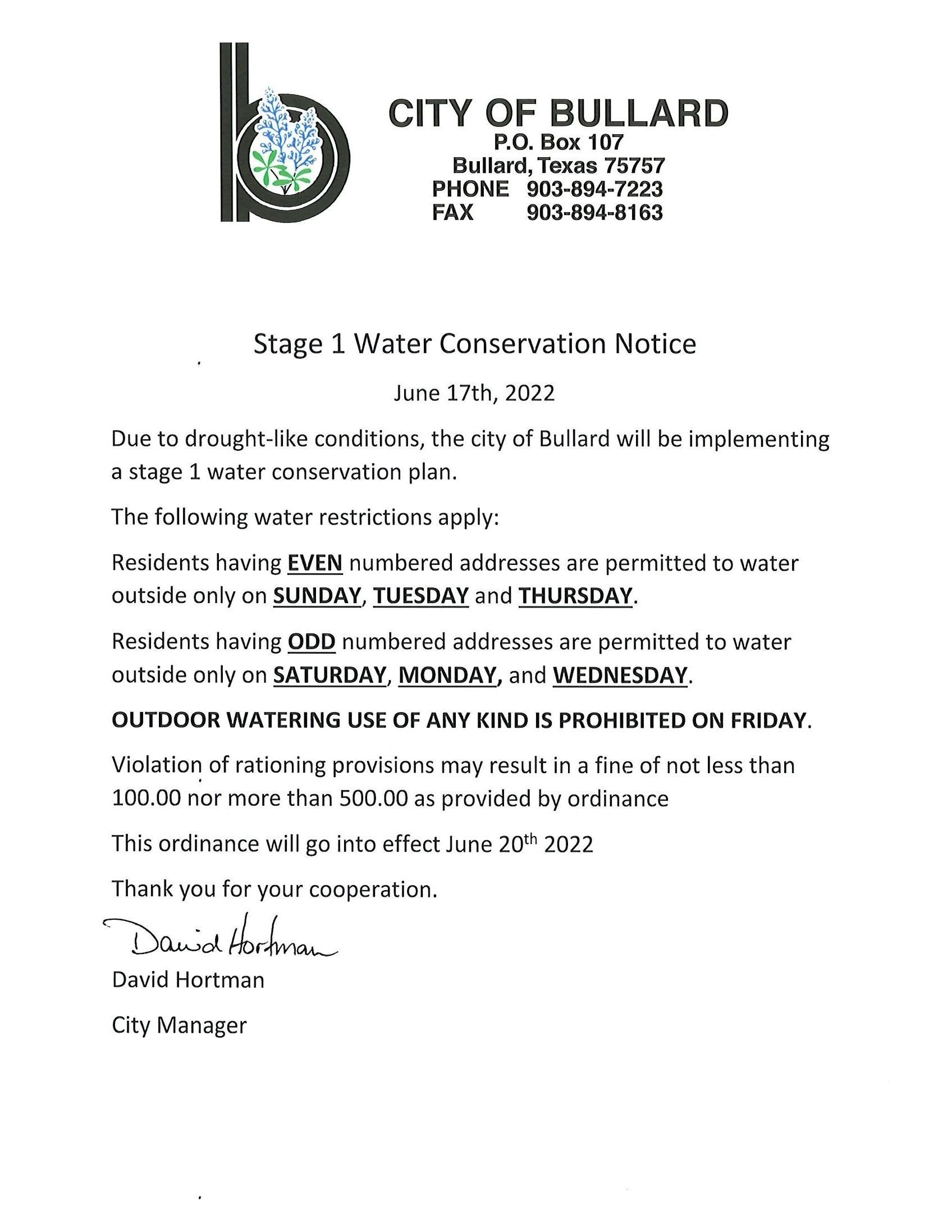 Stage 1 - Water conservation notice